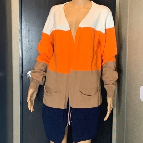 she & sho color block open front duster cardigan size medium - Picture 1 of 8